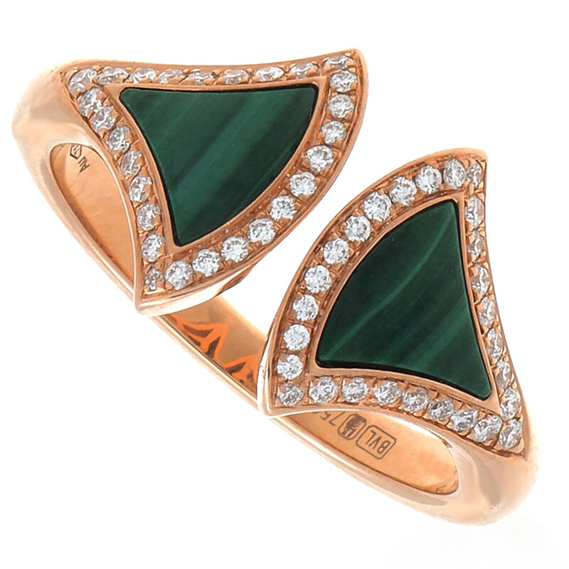 Bvlgari Divas' Dream Ring in 18K Rose Gold with Malachite and Pave