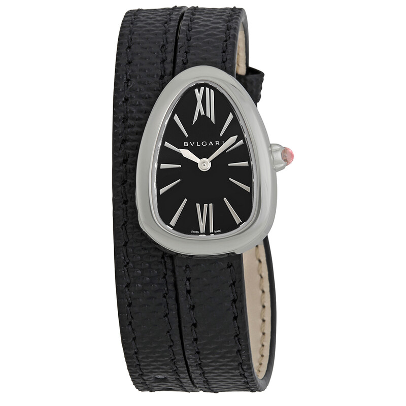 Bvlgari Serpenti Black Dial Ladies Double Wrap Leather Watch