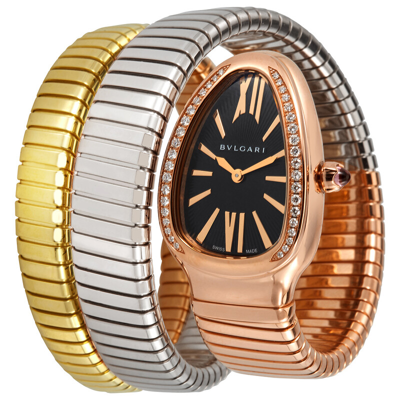 Bvlgari Serpenti Tubogas Quartz Diamond Black Dial Ladies Watch