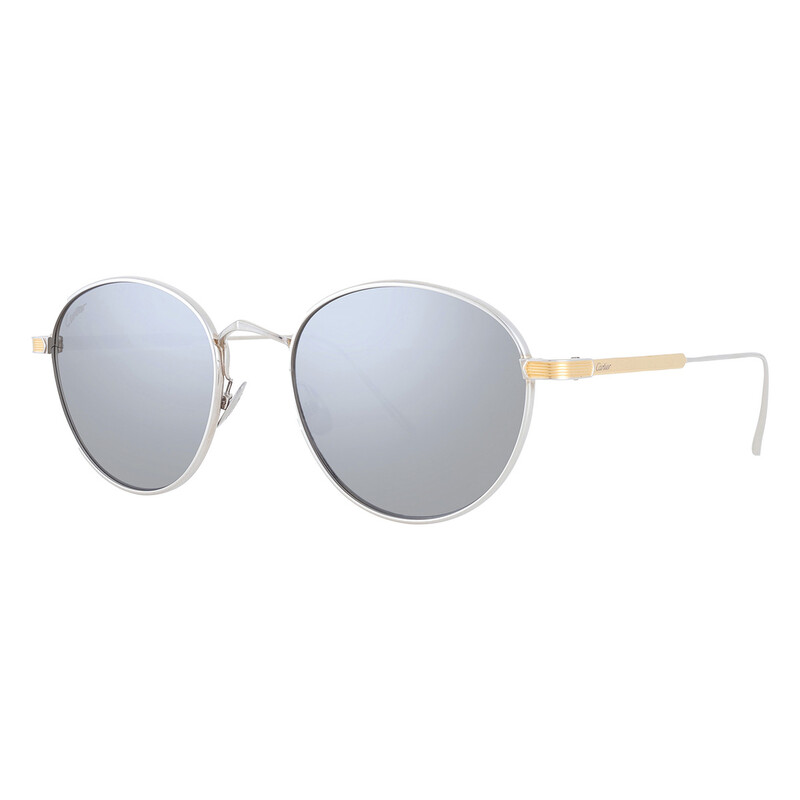Cartier C de Cartier Silver Round Unisex Sunglasses CT0009S 006 53