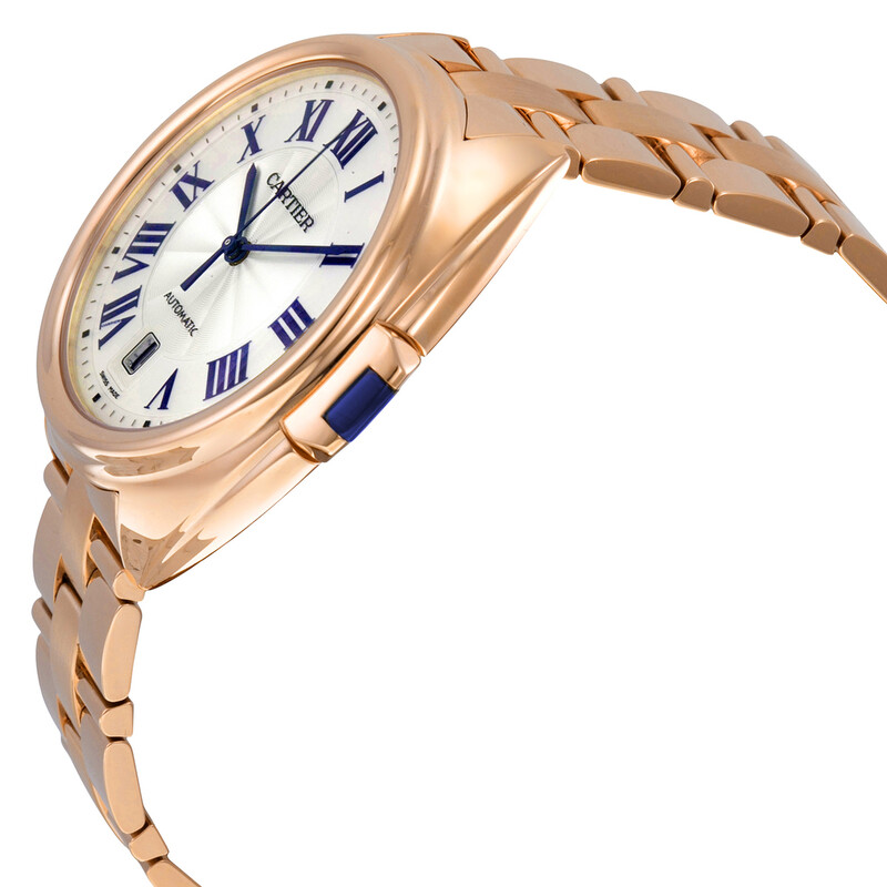 Cartier Cle Silvered Flinque Dial 18kt Rose Gold Men's Watch