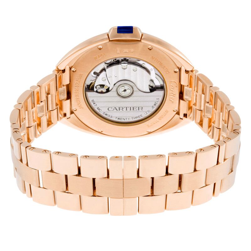 Cartier Cle Silvered Flinque Dial 18kt Rose Gold Men's Watch