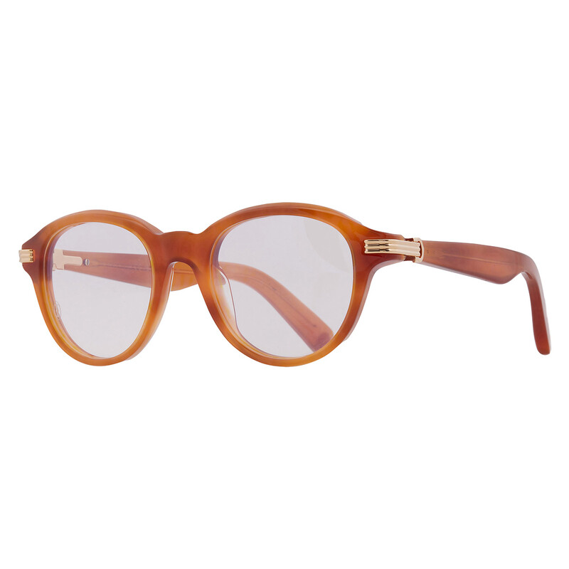Cartier レザー 円形ミラー オレンジ Cartier C de Cartier Demo Round Men's Eyeglasses CT0419O 004 51