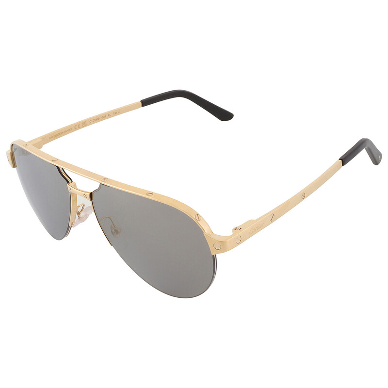 Cartier Santos de Cartier Grey Gold Mirror Pilot Men's Sunglasses