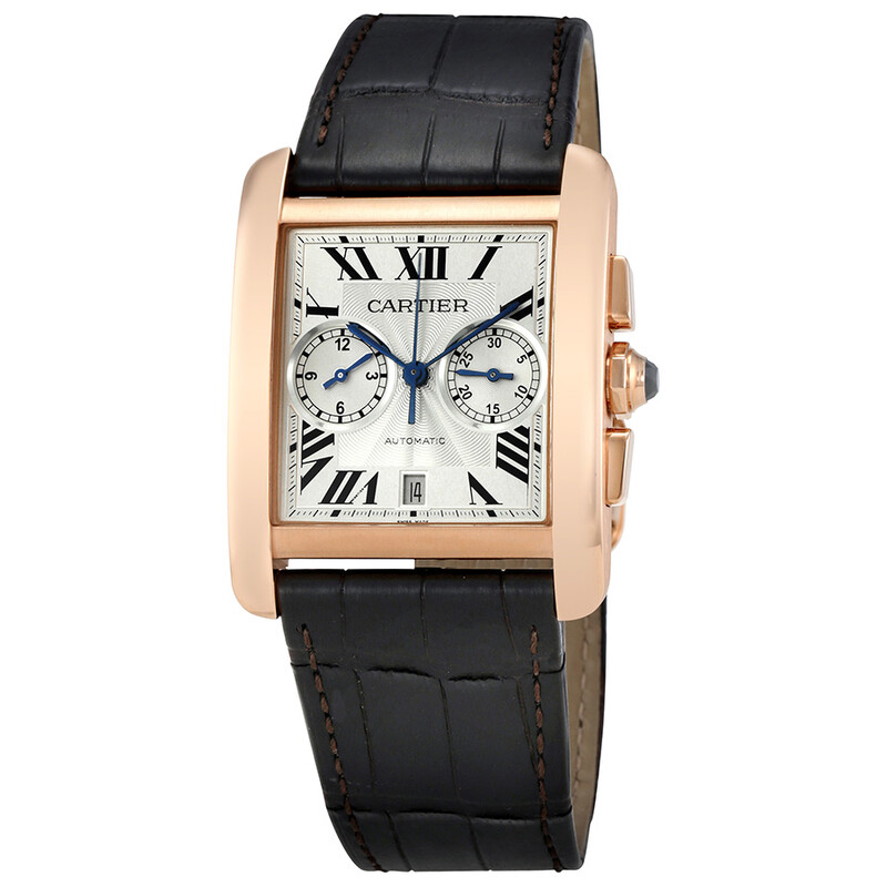 Cartier Tank MC Chronograph Silver Dial Brown Leather Men's Watch