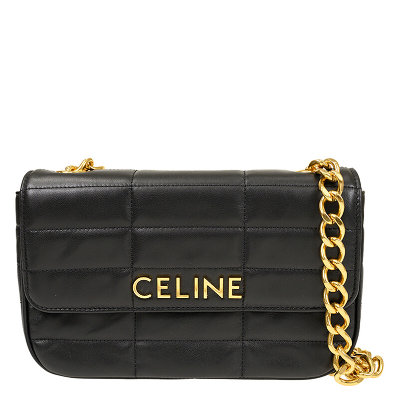 Celine Chain Shoulder Bag In Quilted Goatskin - Black
