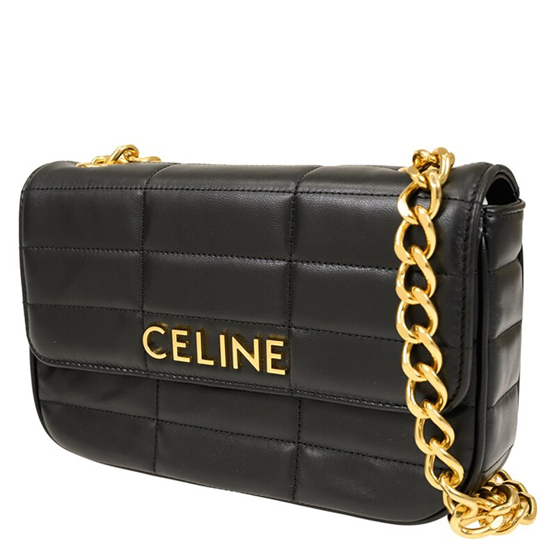 Celine Chain Shoulder Bag In Quilted Goatskin - Black
