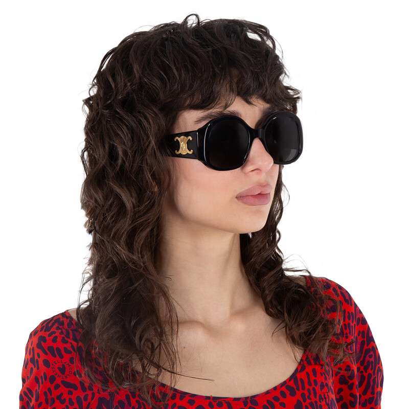 Celine Maxi Triomphe Smoke Round Ladies Sunglasses CL40305U 01A 54