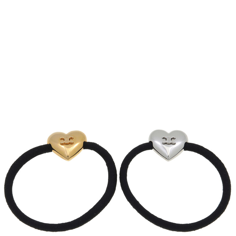 Celine Triomphe Heart Logo Elastic Hair Band Set Gold Silver
