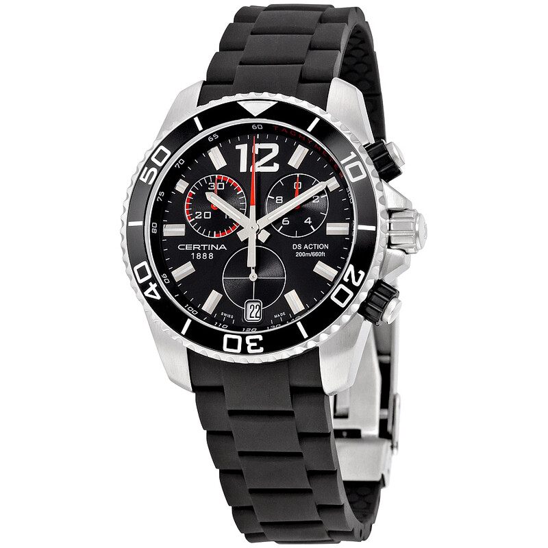 Certina DS Action Black Dial Black Rubber Men's Quartz Watch