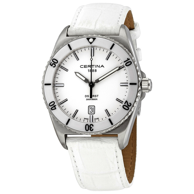 Certina DS First Ceramic Genuine White Leather Men's Quartz Watch