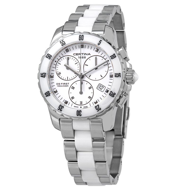 Certina DS First Lady Ceramic Chronograph Quartz White Dial Ladies