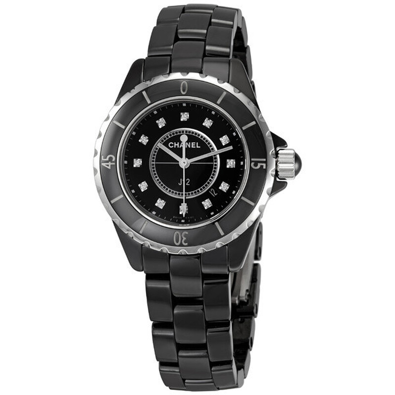 CHANEL 楽1番 Chanel J12 Diamonds Black Ceramic Ladies Watch H1625 3599590378820