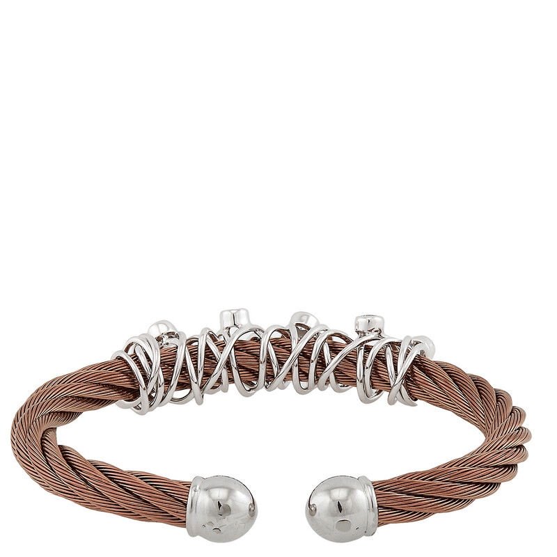 Charriol Tango White CZ Stones Stainless Steel Bronze PVD Cable Bangle ...