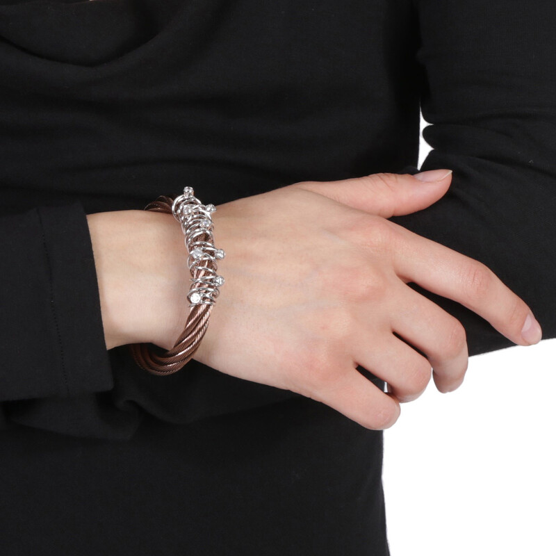 Charriol Tango White CZ Stones Stainless Steel Bronze PVD Cable Bangle ...