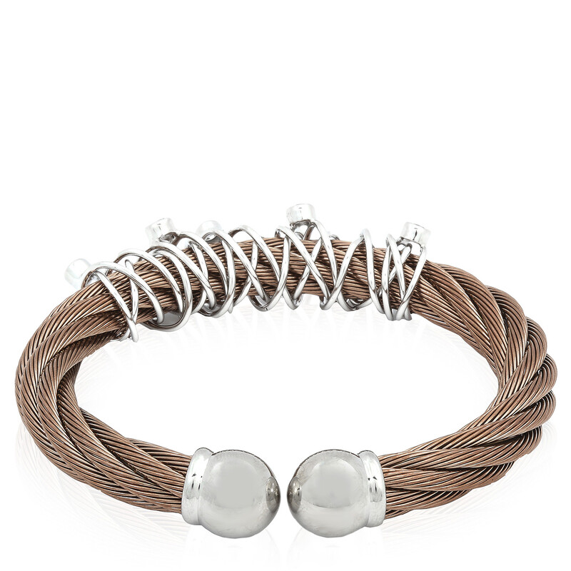 Charriol Tango White CZ Stones Stainless Steel Bronze PVD Cable Bangle ...