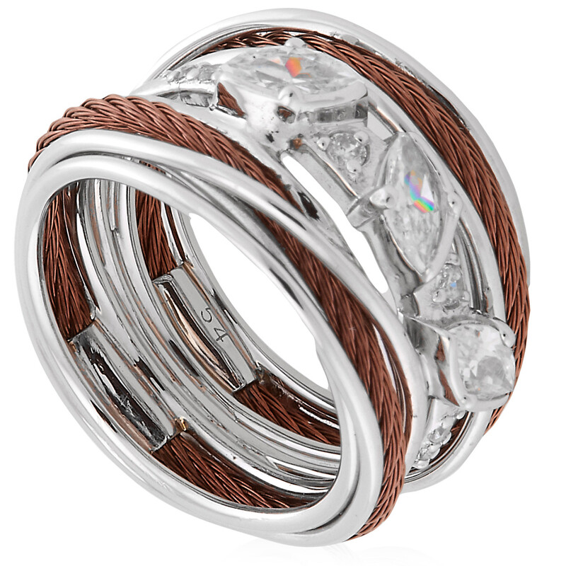 Charriol Tango White CZ Stones Stainless Steel Bronze PVD Cable Ring ...