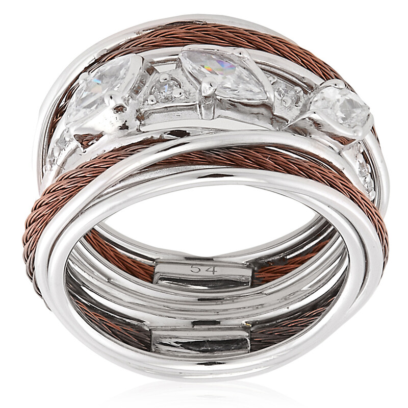 Charriol Tango White CZ Stones Stainless Steel Bronze PVD Cable Ring ...