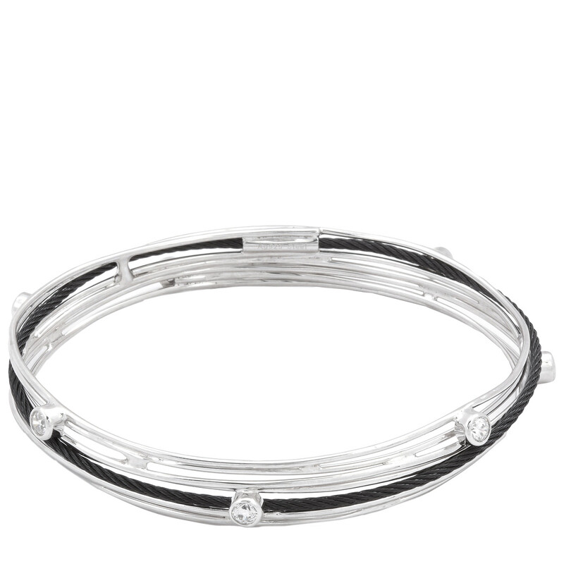 Charriol Tango White CZ Stones Steel Black PVD Cable Bangle, Size S 04 ...