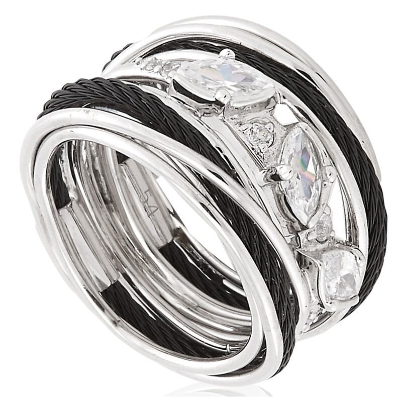 Charriol Tango White CZ Stones Steel Black PVD Cable Ring, Size 56 02 ...