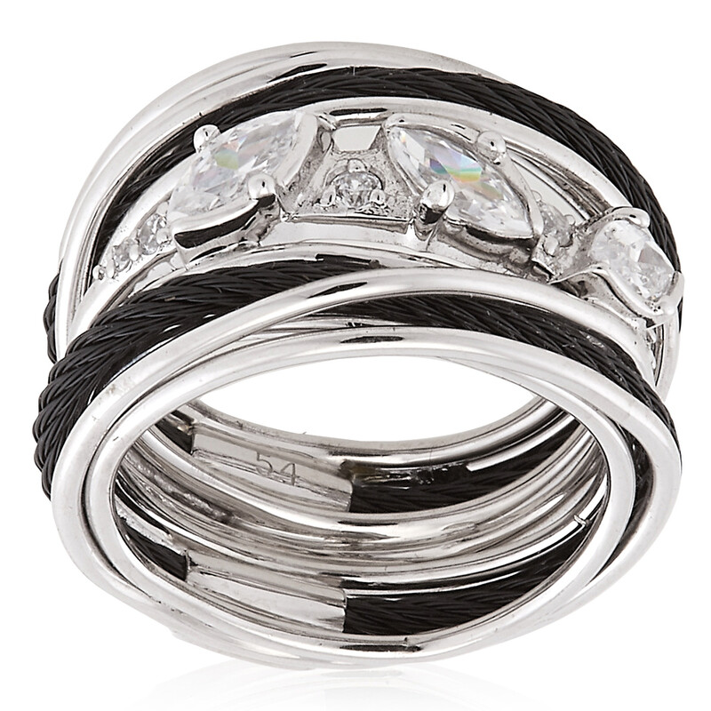 Charriol Tango White CZ Stones Steel Black PVD Cable Ring, Size 56 02 ...
