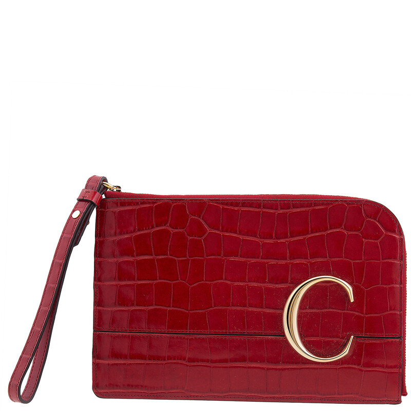 Chloé C Croc Embossed Leather Pouch CHC19UP086A87634 7613384837358