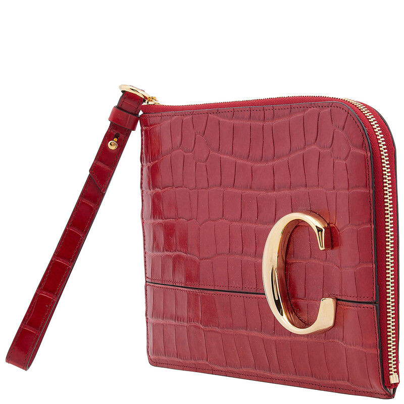 Chloé C Croc Embossed Leather Pouch CHC19UP086A87634 7613384837358