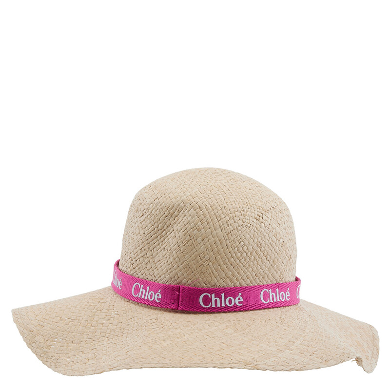 Chloé Kids Raffia Logo-Print Wide Brim Sun Hat, Size 52  display picture 3