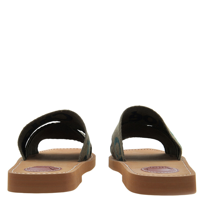 Chloé Woody Logo Flat Mules in Sweet Khaki, Brand Size 34 (US Size
