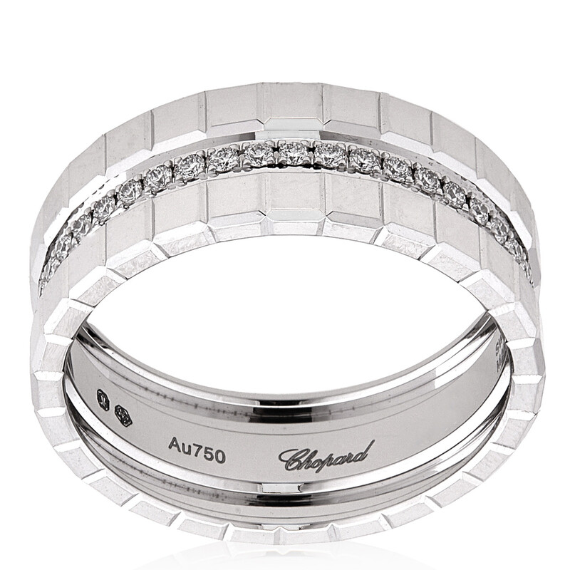Chopard 18k White Gold Ice Cube Diamond Ring, Size 48 827005-1035 