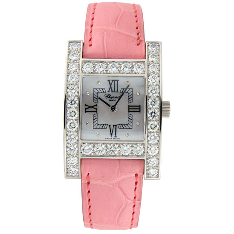 Chopard H Diamond 18kt White Gold Pink Ladies Watch 13/6621