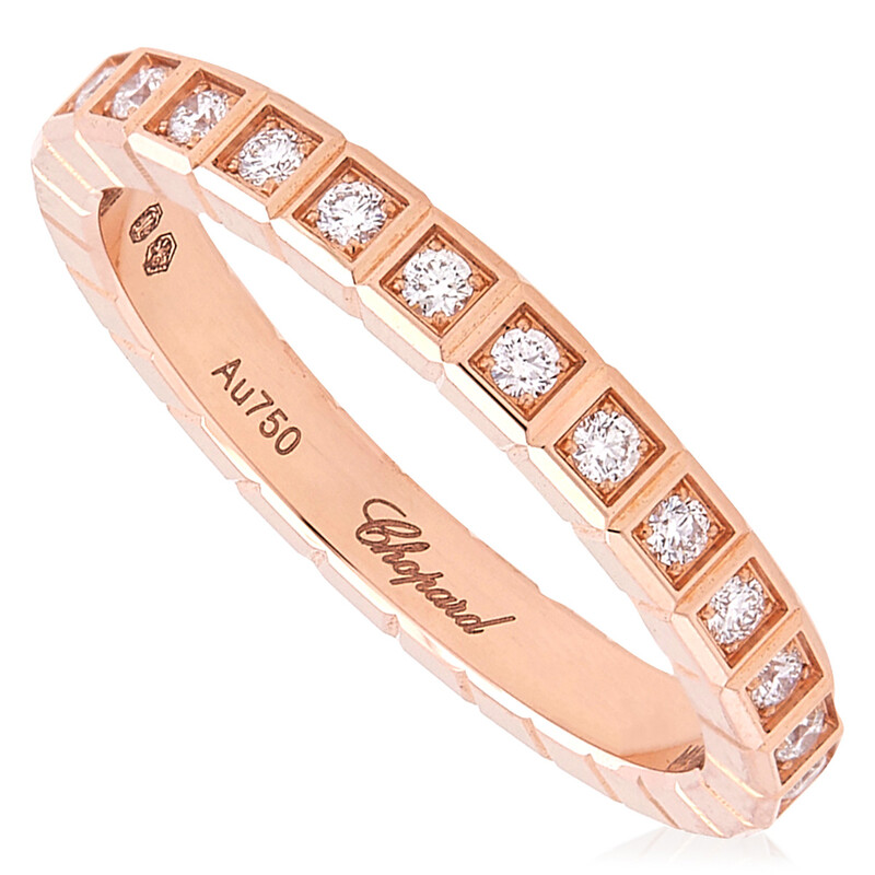 Chopard Ice Cube 18k Rose Gold 0.24 CT Diamond Ring, Size 50