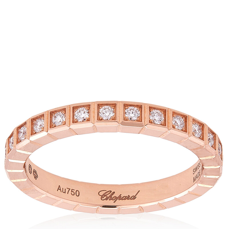 Chopard Ice Cube 18k Rose Gold 0.24 CT Diamond Ring, Size 50