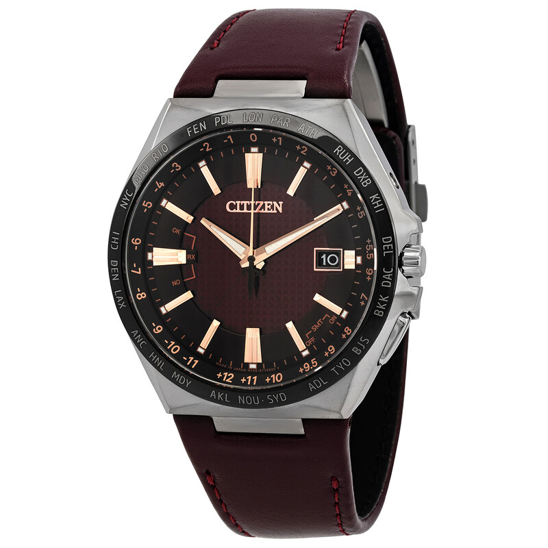 CITIZEN ATTESA ブラウンダイヤル 時計 Citizen Attesa Perpetual World Time Burgundy Dial Men's Watch