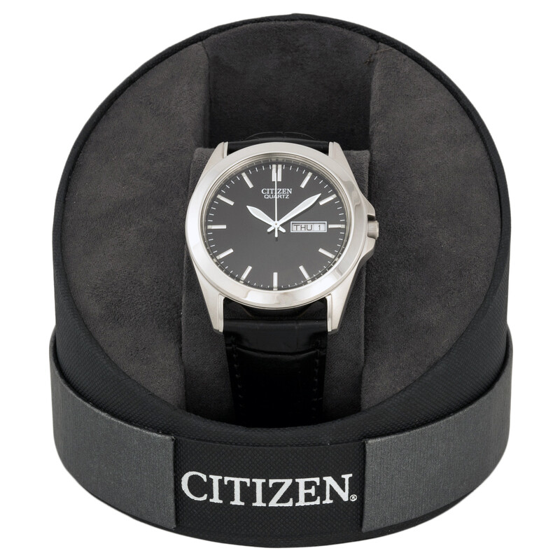 Citizen Black Dial Black Leather Men's Watch BF0580-06E