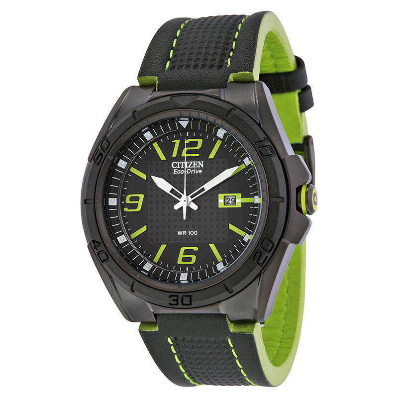 Citizen BRT Eco-Drive Black Dial Black Leather Strap Men's Watch