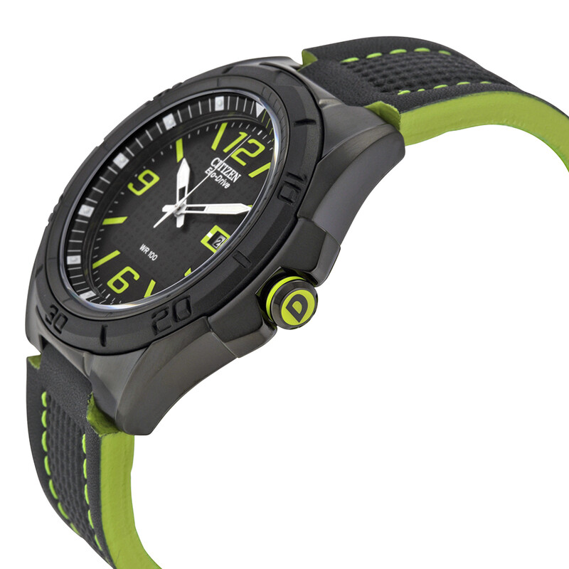 Citizen BRT Eco-Drive Black Dial Black Leather Strap Men's Watch