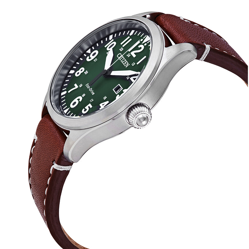 Citizen Chandler Eco-Drive Green Dial Dark Brown Leather Men's
