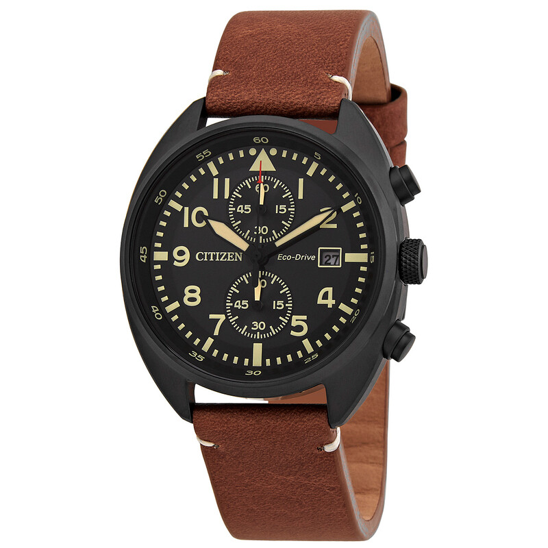 Citizen Chronograph Black Dial Brown Leather Men's Watch CA7045-14E ...