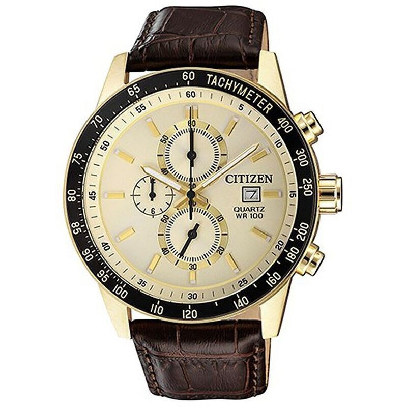 Citizen Chronograph Tachymeter Quartz White Dial Men's Leather Band ...