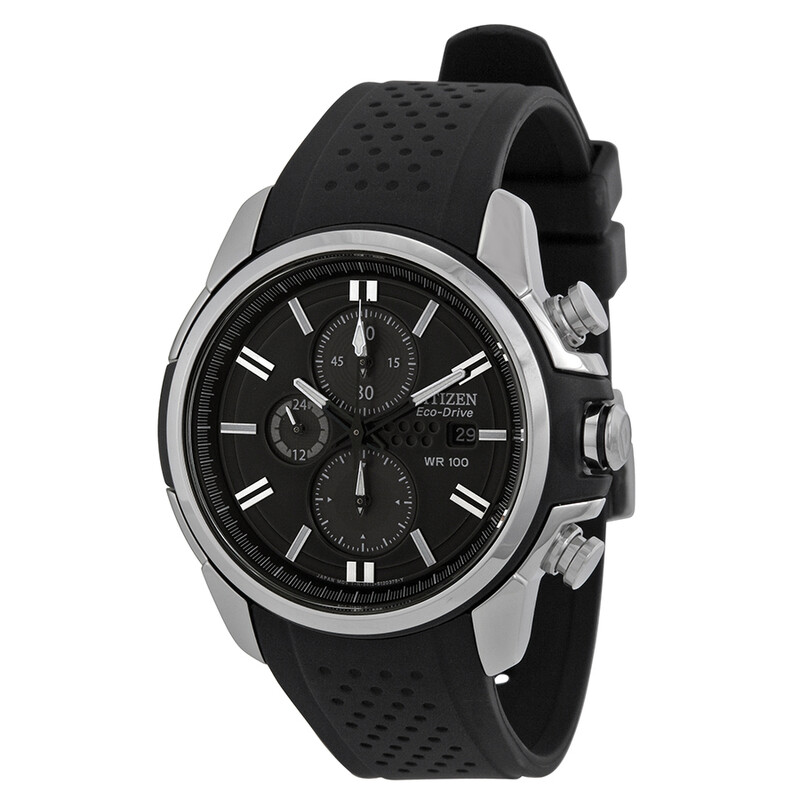 Citizen Eco-Drive Chronograph Black Dial Black Rubber Men's Watch