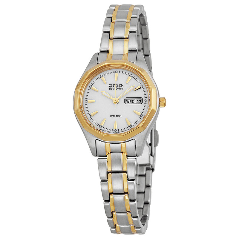 Women\'s Eco-Drive Dress Watch Two-Tone Stainless Steel White Dial Amazon.com: Citizen Women main image 2