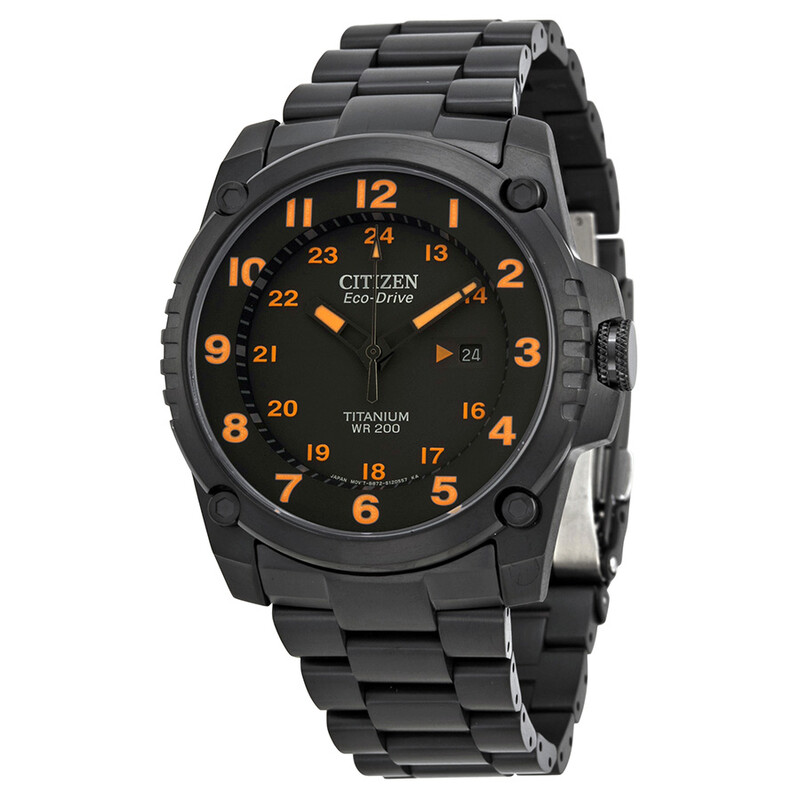 Citizen Eco Drive STX43 Black Orange Dial Titanium Men's Watch