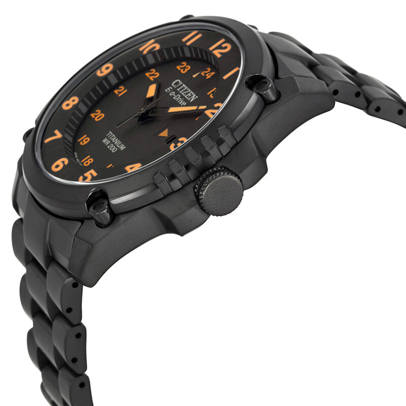 Citizen Eco Drive STX43 Black Orange Dial Titanium Men's Watch