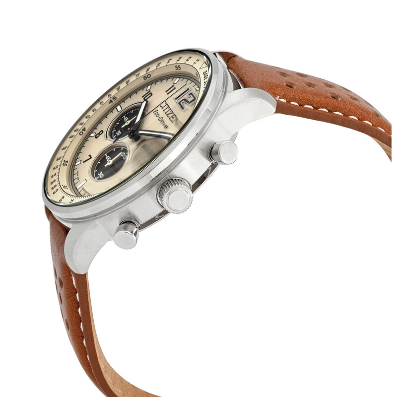 Citizen Eco-Drive Chronograph Beige Dial Brown Leather Men