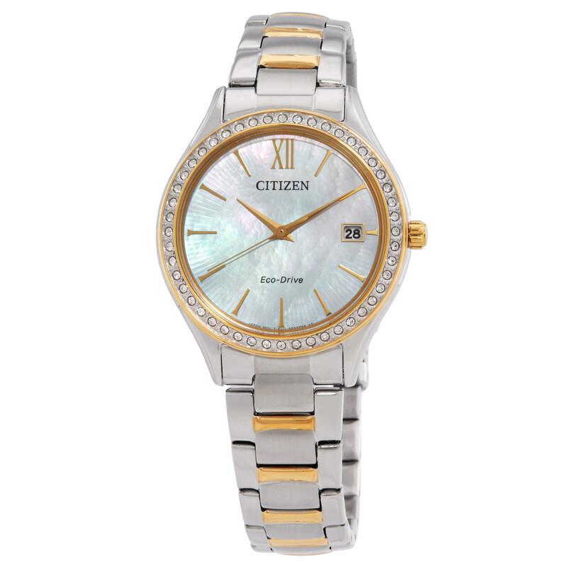 CITIZEN Eco Drive シェル文字盤　クリスタル　レディース 腕時計 Citizen Eco-Drive Crystal Mother of Pearl Dial Ladies Watch EO1188