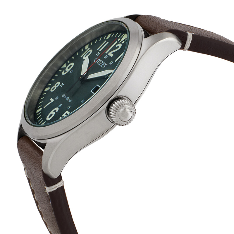 Citizen Eco-Drive Green Dial Brown Leather Men's Watch BM6838-25X