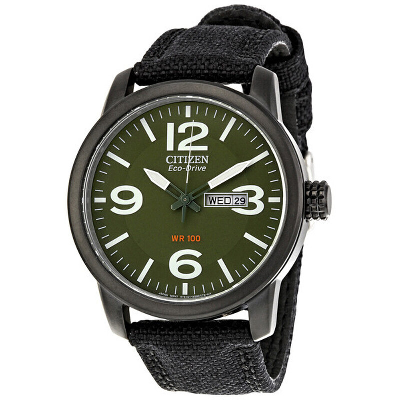 Citizen Eco-Drive Military Black-plated Steel Canvas Strap Men's