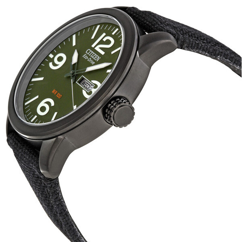 Citizen Eco-Drive Military Black-plated Steel Canvas Strap Men's