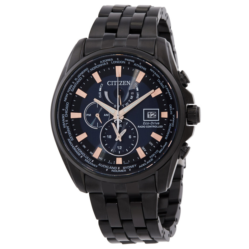 Citizen Eco-Drive Perpetual Alarm World Time GMT Black Dial Men